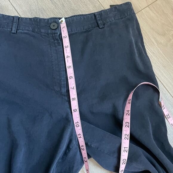 Theory Fluid Pant Soft Crunch linen blend navy pants elastic waist size 10 women - Picture 5 of 9